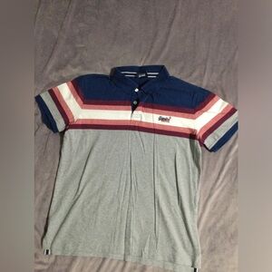 Men's Striped Polo Shirt - Blue, Red, and Gray
